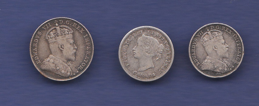 Canada - 1870, 1902 & 1904 5 Cents 1870, 1902, Grade both fine; 10 Cents 1904, Grade NVF (3).
