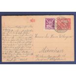 Czechoslovakia 1921  20 Filler Postal Stationery Card uprated 30 Filler adhesives, used Marienbad