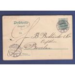 Germany 1902  5 PF Postal Stationery Card, used Konstanz to Breslau.
