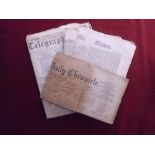 Newspapers (x3) - The Times August 1868 Feb 1846. The Newcastle Daily Chronicle June 1884 and The