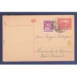 Czechoslovakia 1921  20 Filler Postal Stationery Card uprated 30 Filler adhesives, used Marienbad.