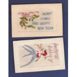 WWI Silk Postcards (2), Depicting a Bluebird and sprig of flowers with the legend 'Happy Birthday,