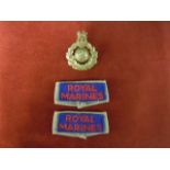 WWII Period Royal Marines Slip on's and Royal Marines cap badge. (Brass) Kc.