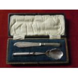 WWI Trench Art knife and spoon, silver plated made from bullets, cased.