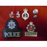 Police Kent Constabulary Cap badges and patches (6). Includes officers badge 16355 etc.