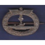 WWII German Submarine War Badge In Silver.