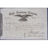 Eagle Insurance Company 1868  Engraved Premium renewal Receipt signed by The Actuary and Directors.