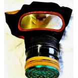 World War II Civilian's Gas Mask  dated 1939, black rubber, Perspex eye piece, Webbing Straps. in '