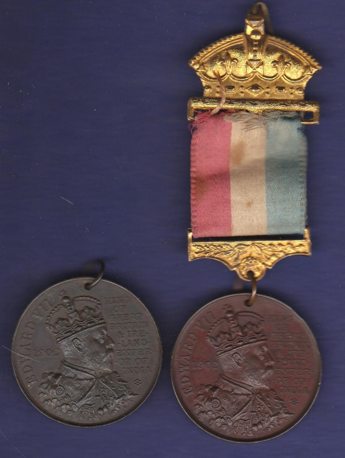 Edward VII Coronation Medals, two medals made for the Borough of Cambridge. Bronze with ribbon and a