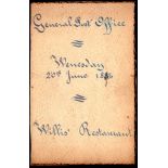 The Manoeuvre Dinner - 1894 (30th August)  Menu, Willis Restaurant.  (Wine stain)