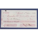 Great Britain 1842 Alexanders & Co.  Cheques to bearer, Ipswich, red on white.  Scarce.