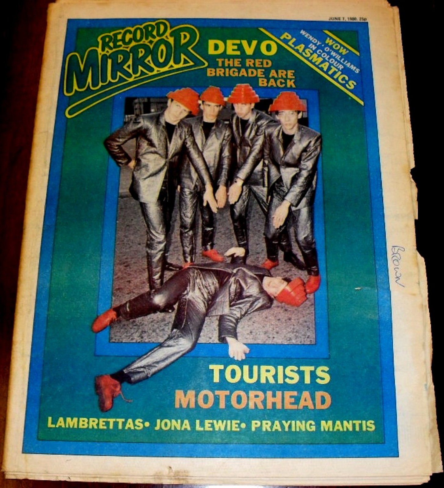 1980 June 7 edition of Record Mirror, Devo - The Red Brigade are back - Tourists, Motorhead, Praying