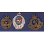 New Zealand Cap Badges (3) all with lugs missing:- 1. Royal New Zealand Army Medical Corps, KC,