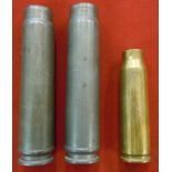 Shell casings, Two Tornado jet cannon shell casings made from steel and a WWII period AA gun shell