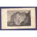 Ephemera - Norfolk - Castle Acre An antique print of lady feeding pigs outside the remnants of the