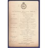 Royal Berkshire Regiment - 1896 (4th June)  Menu Regimental Crested.