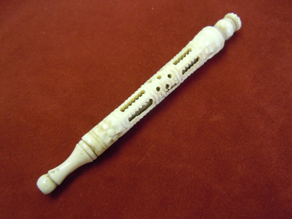 Pens - An antique pen  Quality housing - for travel.  Some damage to body ornately carved.