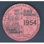 1954 30th June Tax Disk (Quarterly) Standard Reg No. JH6275 Licensed by: Buckinghamshire CC. Good to