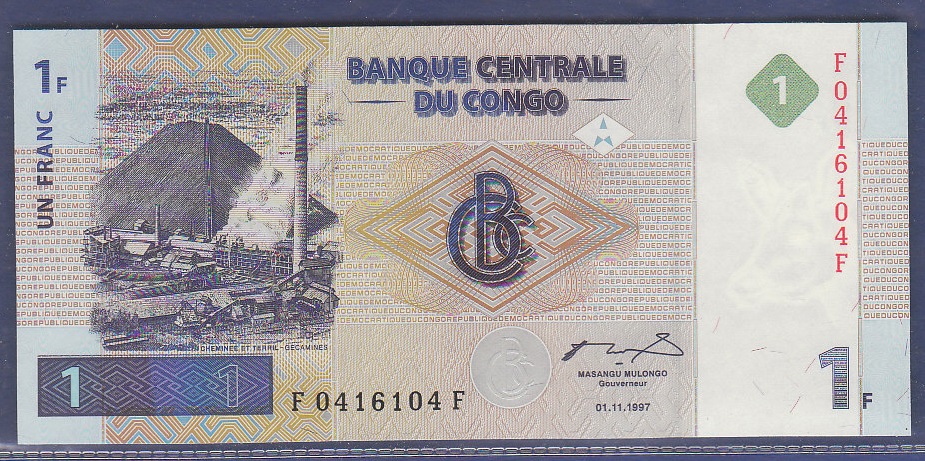 Congo Democratic Republic - 1997  1 Franc, P85, UNC.