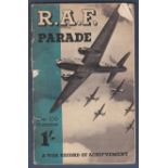 WWII R.A.F. Parade, A record of Achievement with over 100 illustrations. Back cover is torn.