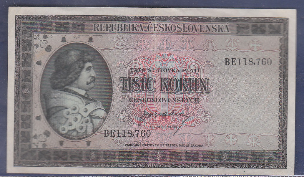 Czechoslovakia - 1945  1000 Korun, P65, EF.