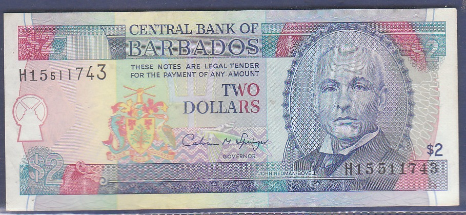 Barbados - 1980  2 Dollars, P30, UNC.