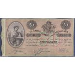 Cuba - 1896  50 Pesos, elegant vignette, GVF.