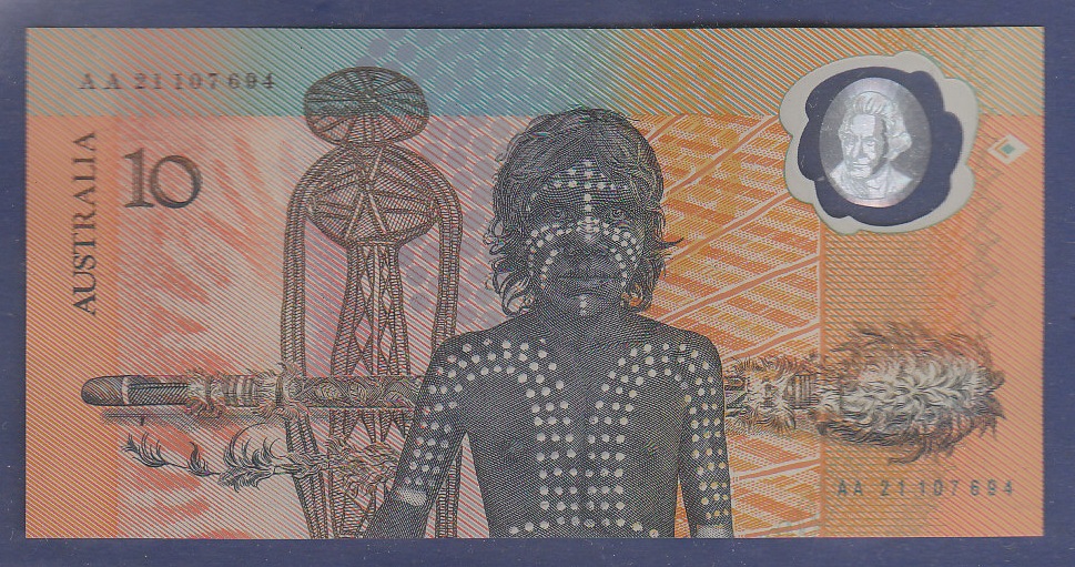 Australia - 1988  10 Dollars, P49, UNC.  Aboriginal youth - a wonderful note.