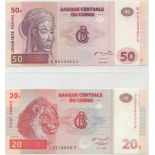 Congo Democratic Republic - 1997 (2)  20 Franc, UNC & 50 Francs, UNC.