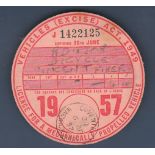 1957 30th June Motorcycle Tax Disk (Quarterly) Vincent Firefly Reg No. RDU208 Licensed by Coventry