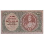 Austria - 1922  50,000 Kronen, P80, AVF.  Centre top tear.