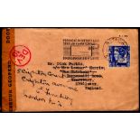 Netherland Indies - 1940 World War II  Censored ENV Batavia to England.  P.O. Slogan and Dev/10 in