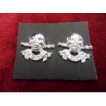 Militaria Badges - Pair of Collar Badges 17/21st Lancers Silver anodised Staybrite 'Death Or