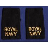 Pair of British Royal Navy Modern - epaulette 'slip-on' - shoulder titles - 'Royal/Navy' in gold