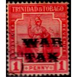 Trinidad & Tobago - 1918  War Tax & Type 25, 1d Scarlet, Overdue Double, SG186 fine used SG £225.