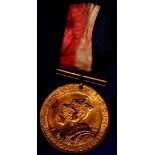 1937 King George VI Coronation Medal Gold gilt with original ribbon. Scarce.