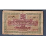 Straits Settlements - 1919 Ten Cents  Ref P8a, Grade VG++.  A rare note.