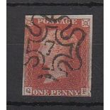 Great Britain - 1841 1d Red 'QF'  Very fine used upright full strike 'No 7' in Maltese Cross.  Close