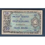 Germany - 1944 Ten Marks Allied Occupation World War II  Ref P194a, Grade GVF.