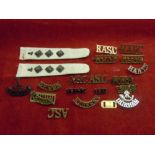 WWI Brass Shoulder titles and epaulets, includes: Devon,  Royal Honourable Artillery, Army Service