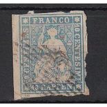 Switzerland - 1854-10 Rappen Light/Sky Blue  SG48, fine used, untidy 4 margins.