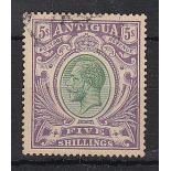 Antigua - 1913 5/- Grey-Green and Violet  Fine used, Cat £150.