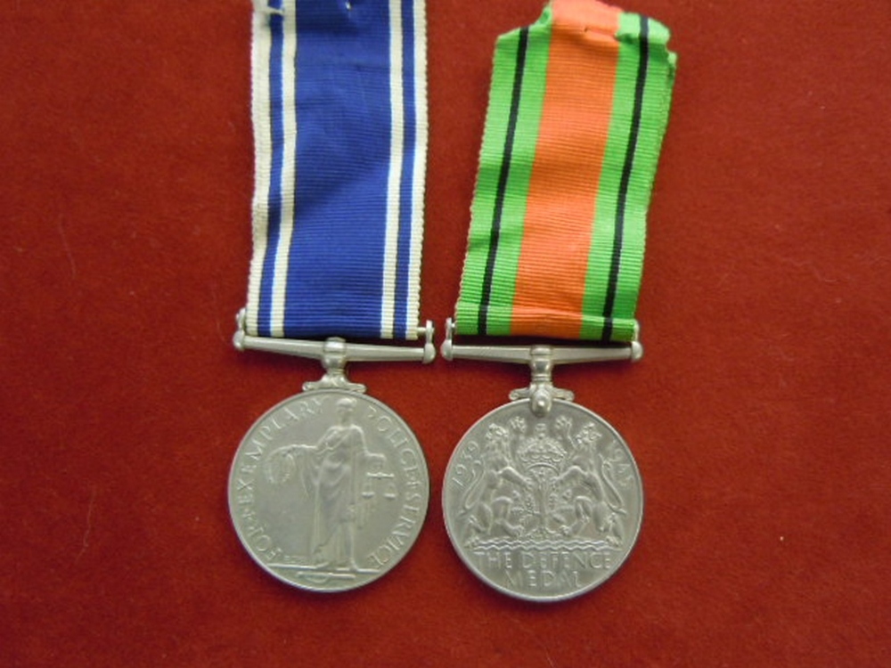 GRVI Police Long Service Medal with 1939-45 Defence medal to Sergeant Richard Williams.