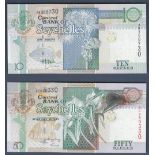 Seychelles - 1998 10 Rupees + 50 Rupees  Ref P36 + P37, Grade UNC (2).