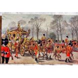 Artist - Harry Payne  "Military in London Series III", King & Queen opening of Parliament No. 9587.