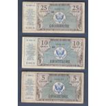 United States - 1948 Military Series 472 5 Cents, 10 Cents, 25 Cents (3)  Refs PM15, 16 + 17,