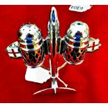 A 1960's Chromium plated and enamel decorated cruet in the form of a jet aeroplane. City of London