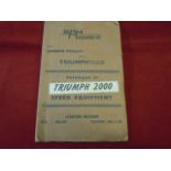 Catalogue of Triumph 2000 Speed Equipment, produced by SAH Accessories Ltd. In original condition