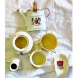 Crested China  Small batch in a box (6) including Norwich watering can.  Goss, Arcadia etc.
