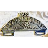 Olympic sign - 1932 Olympic Games  (Los Angeles) CA Taxi Licence plate tag.  Scarce.